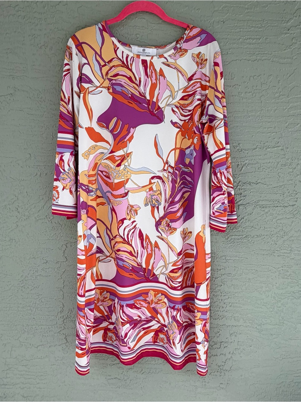Jean Pierre Klifa White Shift Dress with Pink, Orange & Purple Floral Sz XL